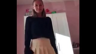Sexy 18 Years Old Girl In Skirt Teasing & Stripping On Webcam